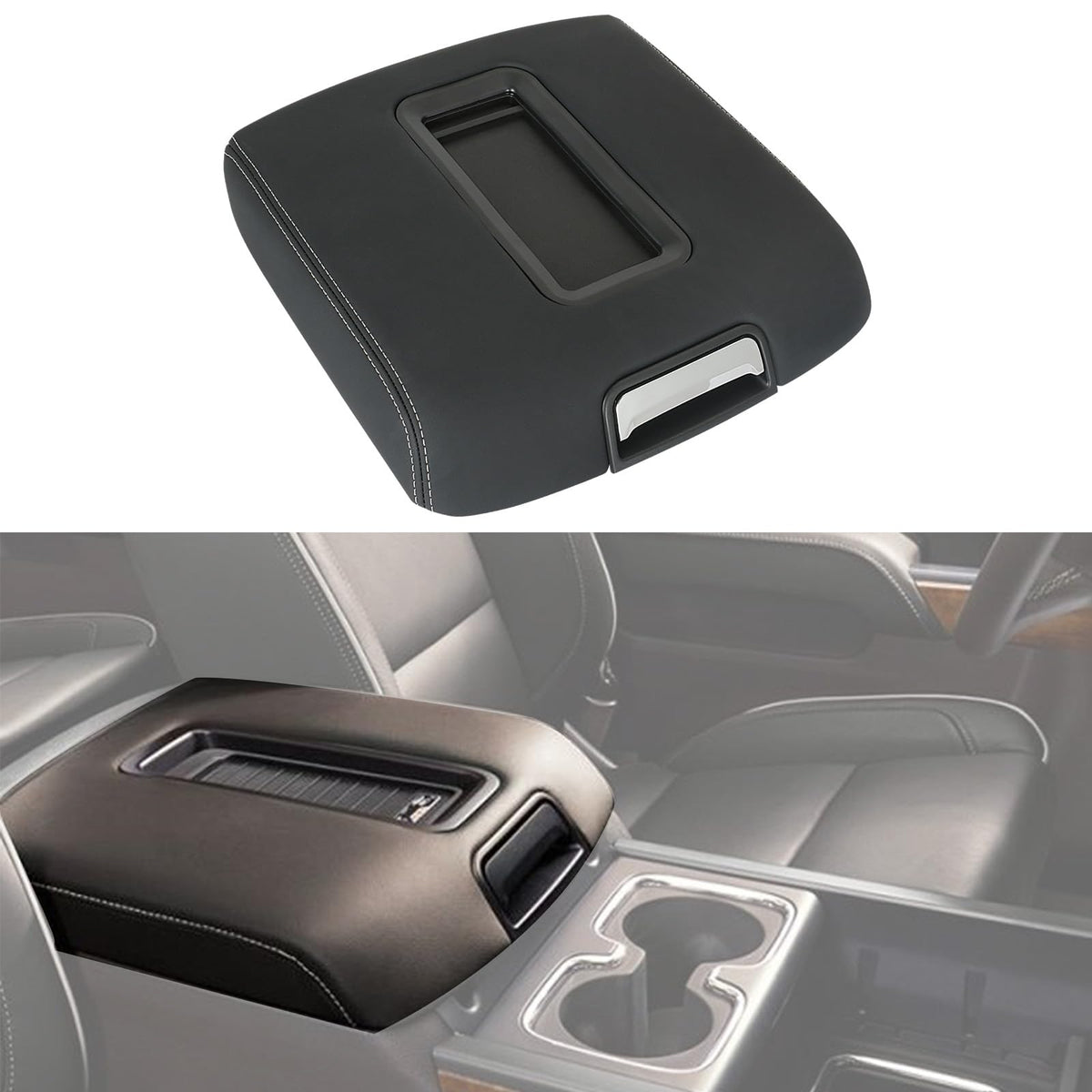 omoZone armrest installed in truck console demonstrating restored appearance