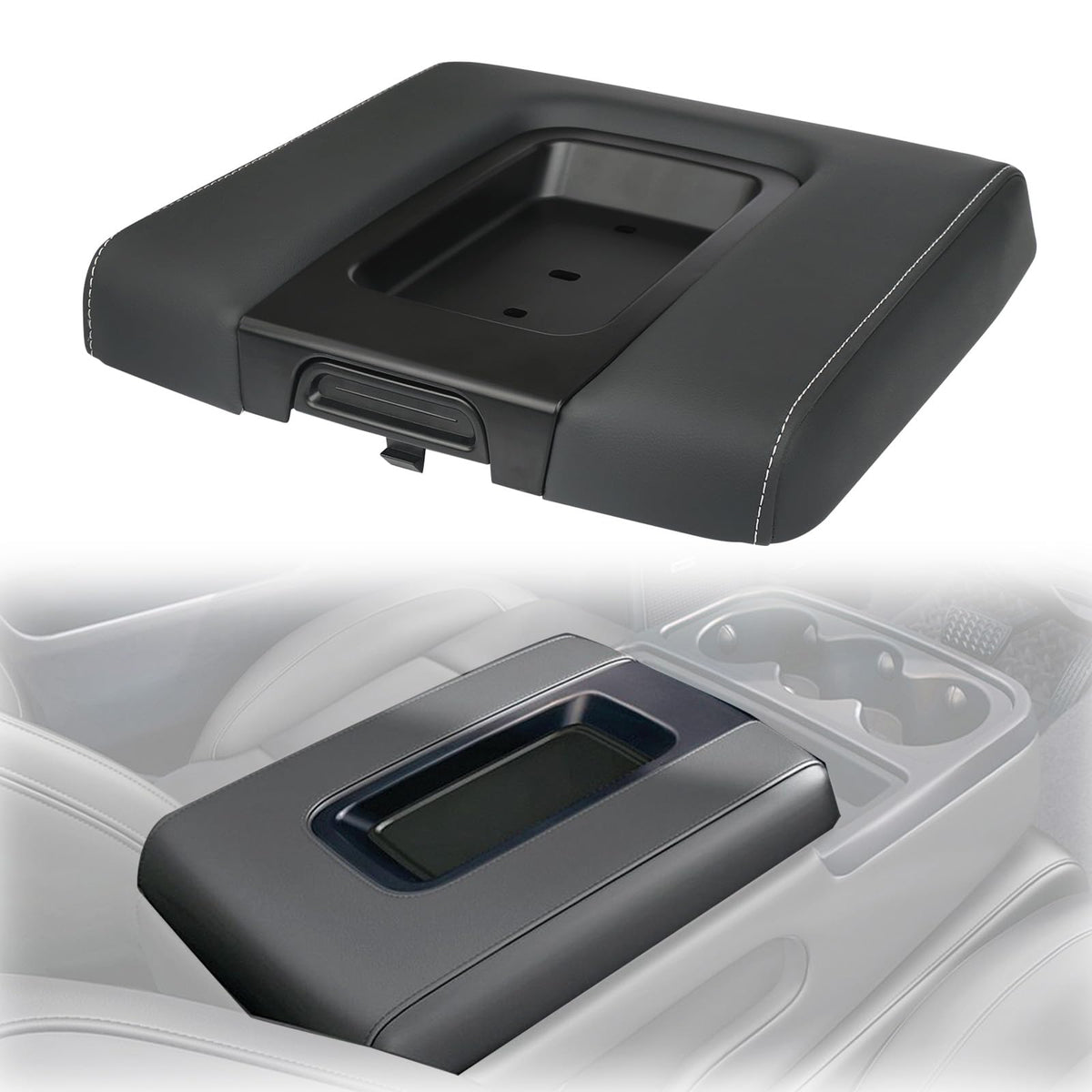 omoZone front console lid front view showing clean black finish and restored interior appearance