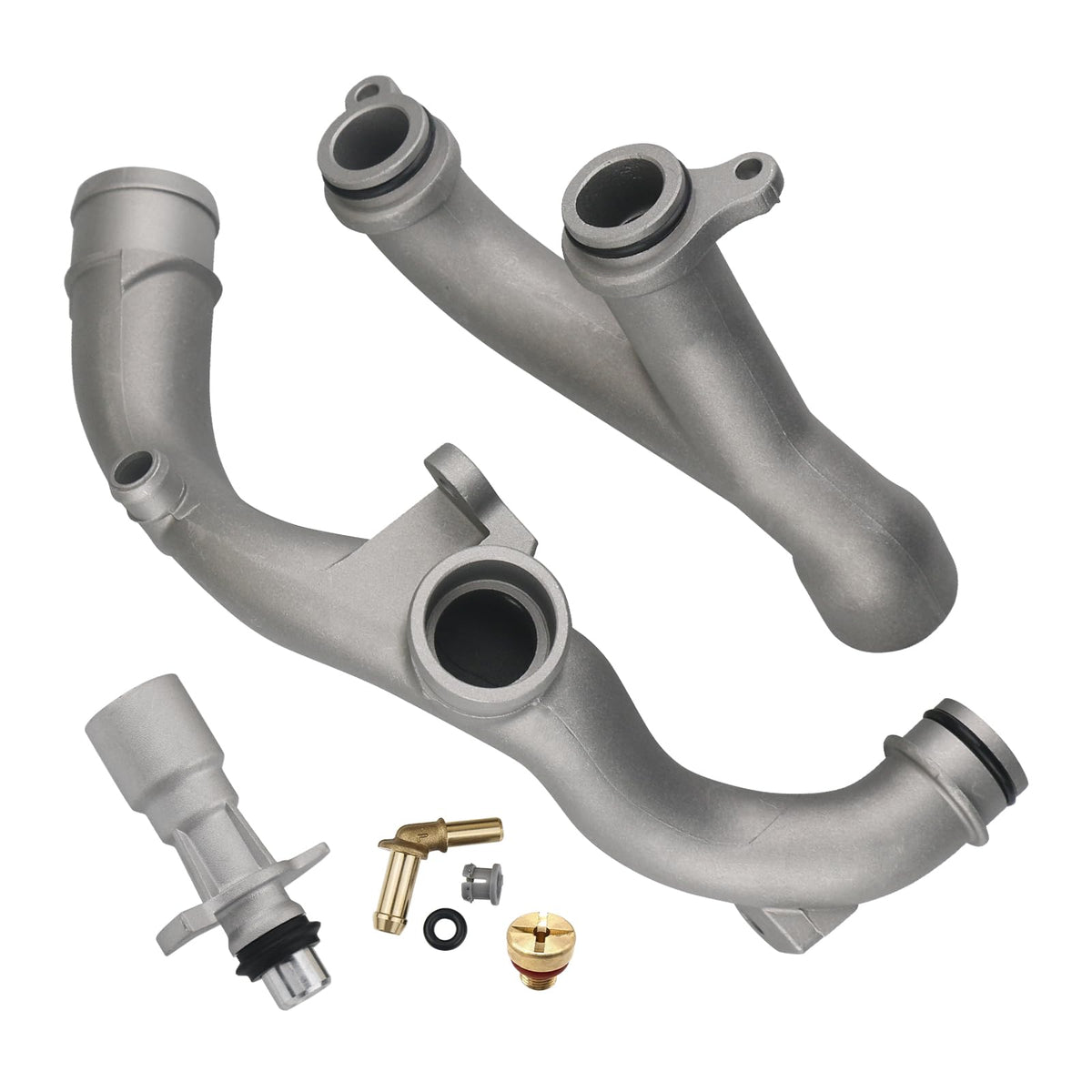 omoZone front view of full coolant outlet pipe kit showing complete fitment benefit