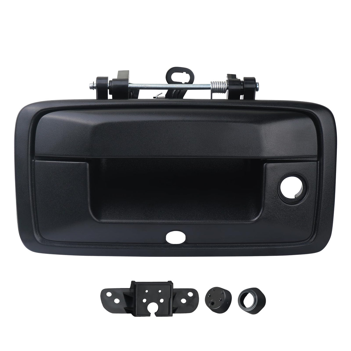 omoZone tailgate handle front view showing sleek black finish and perfect fit