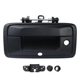 omoZone tailgate handle front view showing sleek black finish and perfect fit