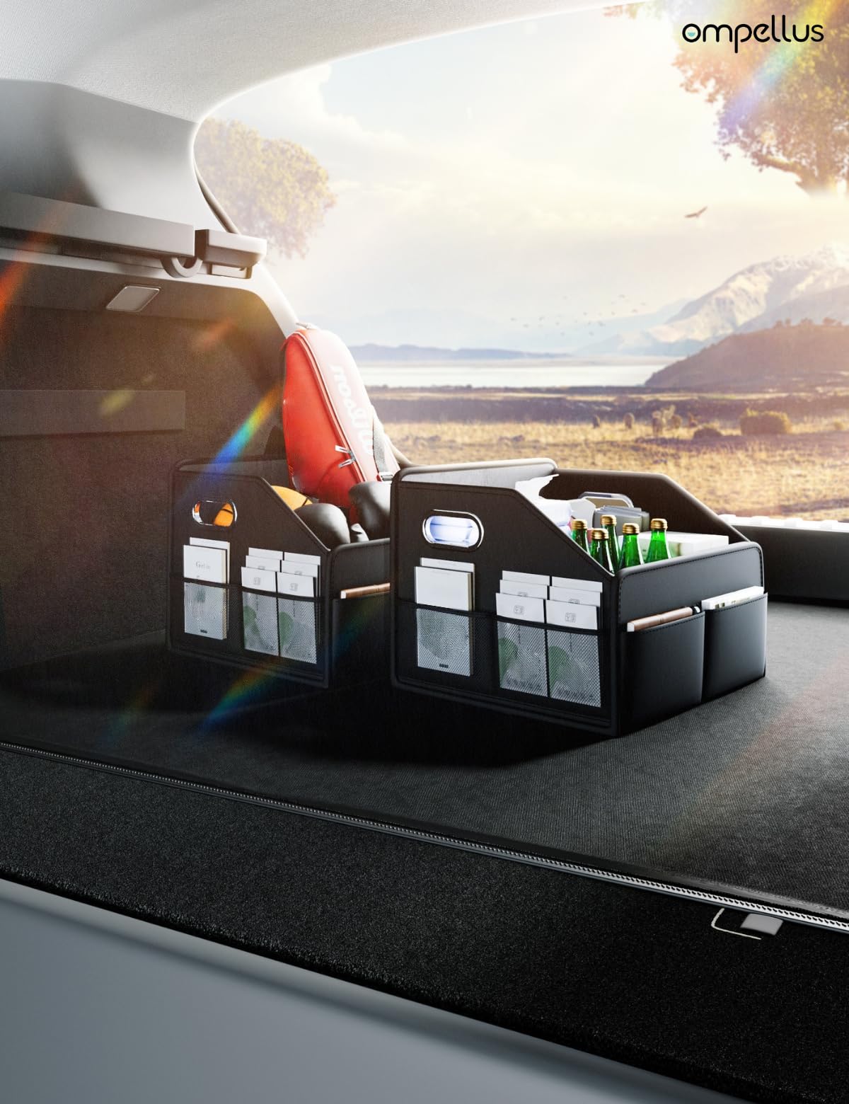 Ompellus installed on car seat using straps to provide stable, clutter-free driving