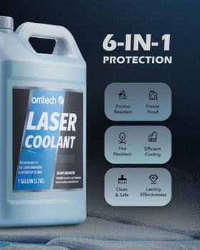 OMTech blue coolant texture in hand highlighting low-viscosity and flow benefit