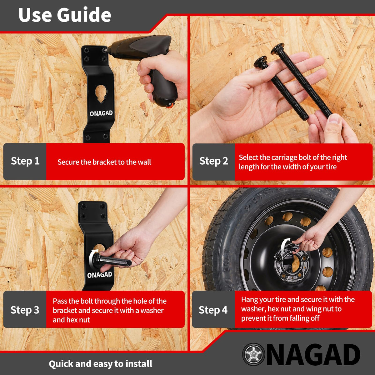 ONAGAD mounted in garage with tire showing organized storage benefit