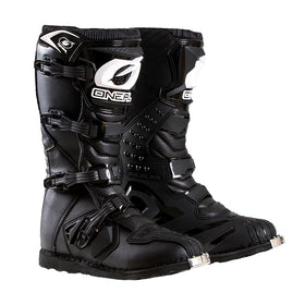 O'NEAL boot front profile showing buckles and logo for secure fit