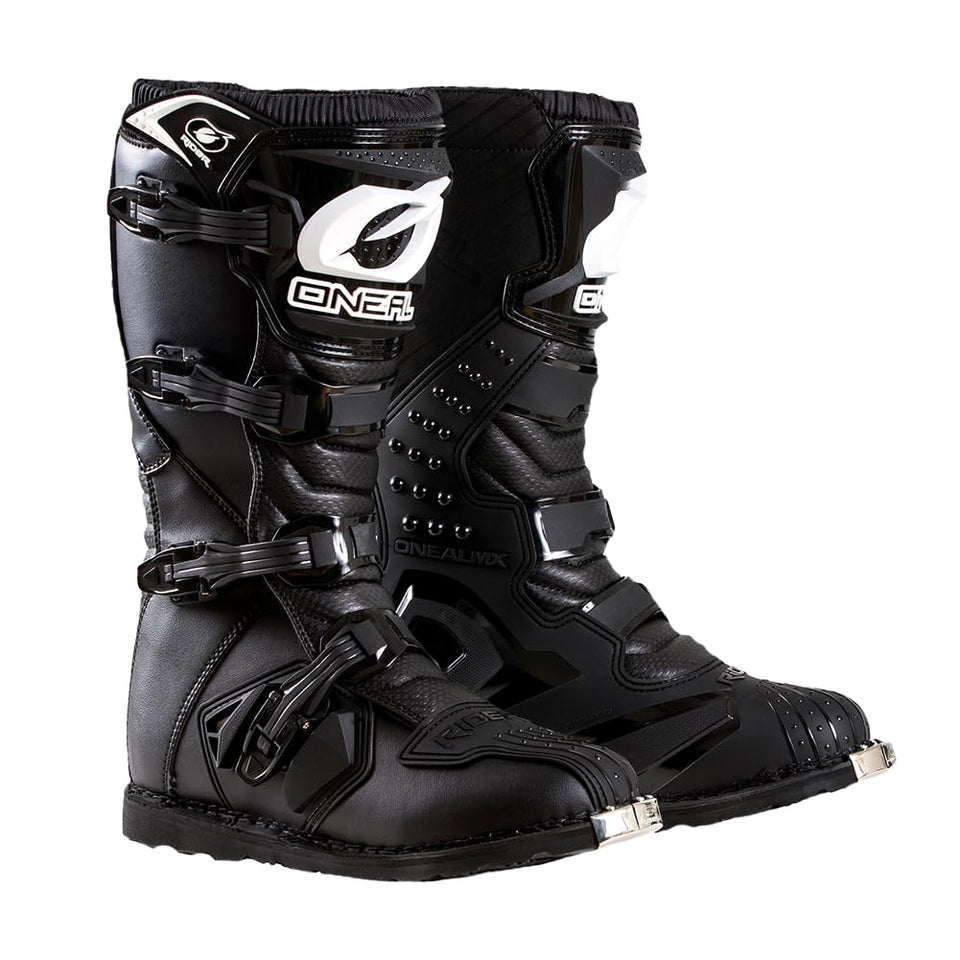 O'NEAL front view of boot showing buckles and silhouette for secure fit