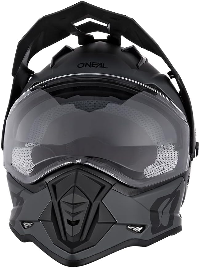 O'NEAL Sierra helmet close-up of integrated face shield with adjustable height benefit