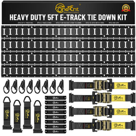 Onesnt front view of full E-Track kit showing included rails and straps for easy installation