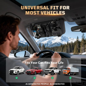 OneTigris installed on a car sun visor for quick access and safer driving benefit