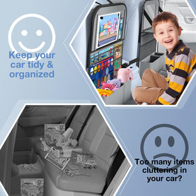 Oneyus family roadtrip lifestyle scene showing organized backseat and happy kids