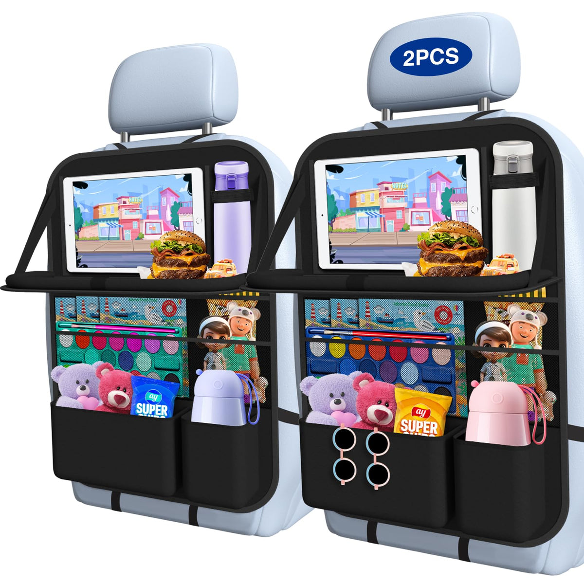 Oneyus front view of both organizers showing neat storage and travel readiness