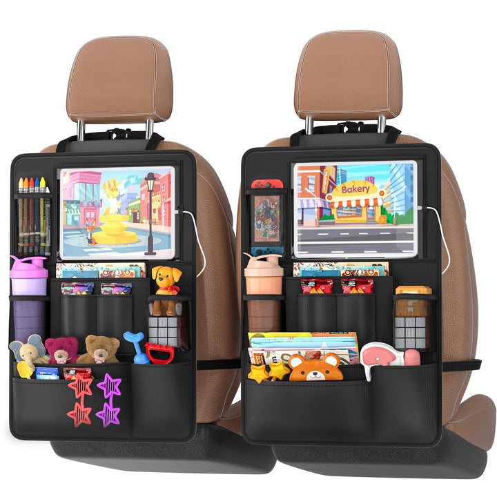 Oneyus front view of two backseat organizers showing pockets and layout benefits