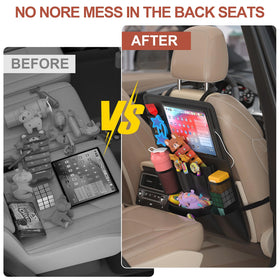 Oneyus family roadtrip backseat scene reducing clutter and keeping kids entertained