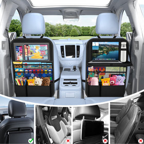 Oneyus organizer displayed on vehicle seat for scale to show compact fit