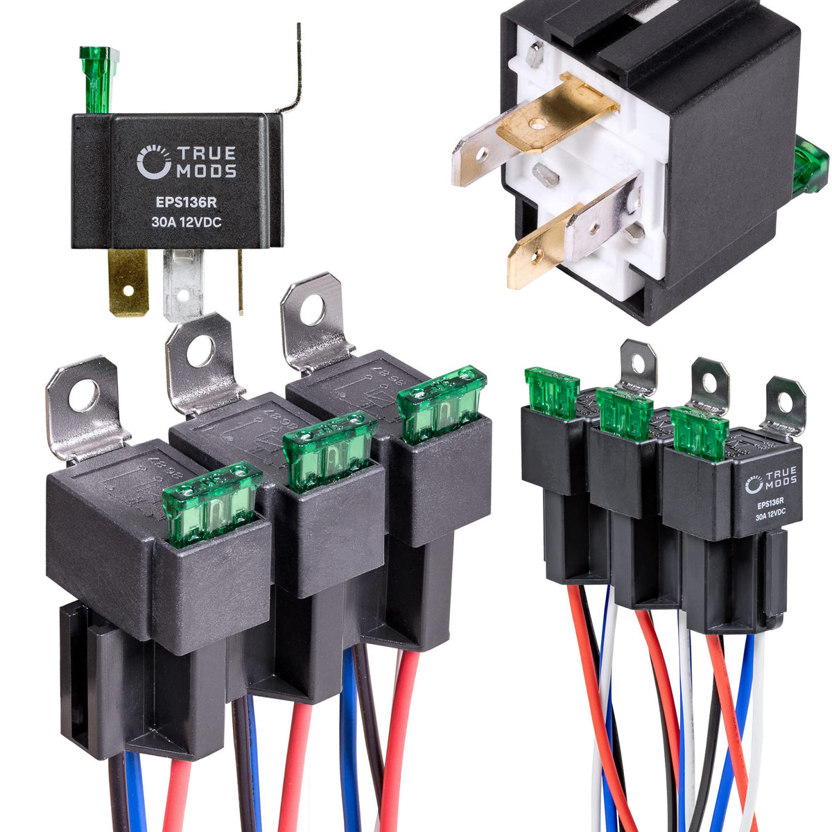 ONLINE LED STORE front view of six True MODS relays showing compact packaging and convenience