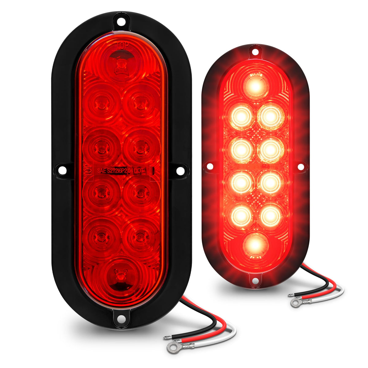 ONLINE LED STORE front view of True MODS red oval light showing clear lens and visibility