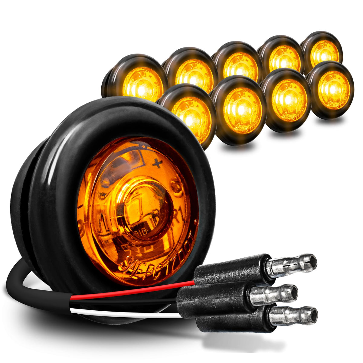 ONLINE LED STORE TRUE MODS front view showing amber lens and compact design for visibility