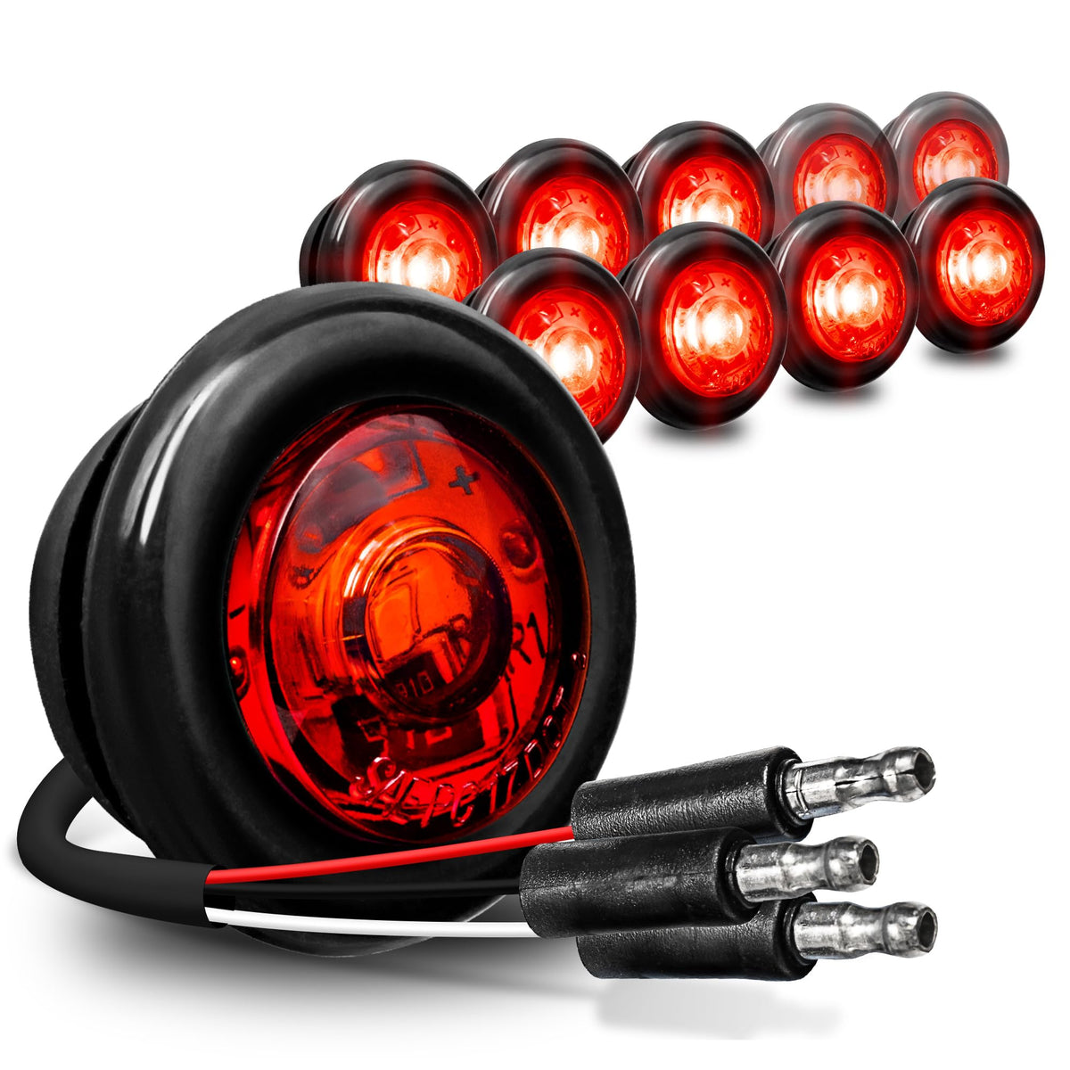 ONLINE LED STORE TRUE MODS front view showing bright red lens and compact design benefit visibility