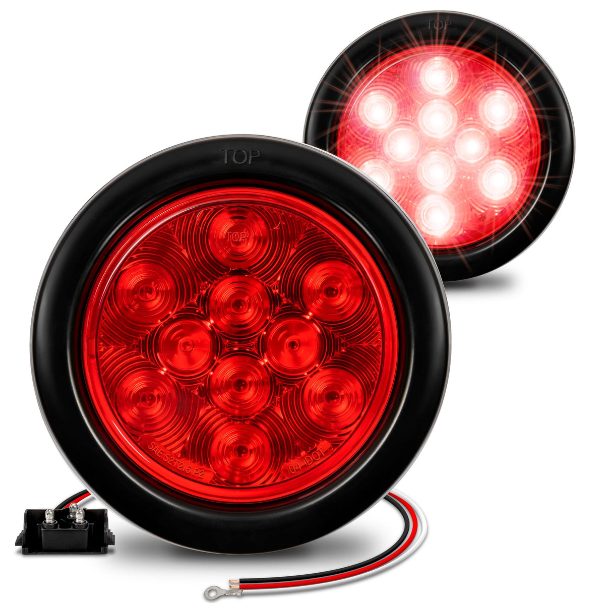 ONLINE LED STORE TRUE MODS front view of 4-inch red round LED tail light showing fit