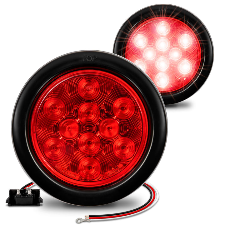 ONLINE LED STORE TRUE MODS front view of 4-inch red round LED tail light showing fit