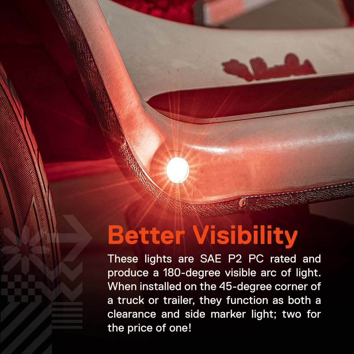 ONLINE LED STORE TRUE MODS installed on a trailer corner improving side and rear conspicuity
