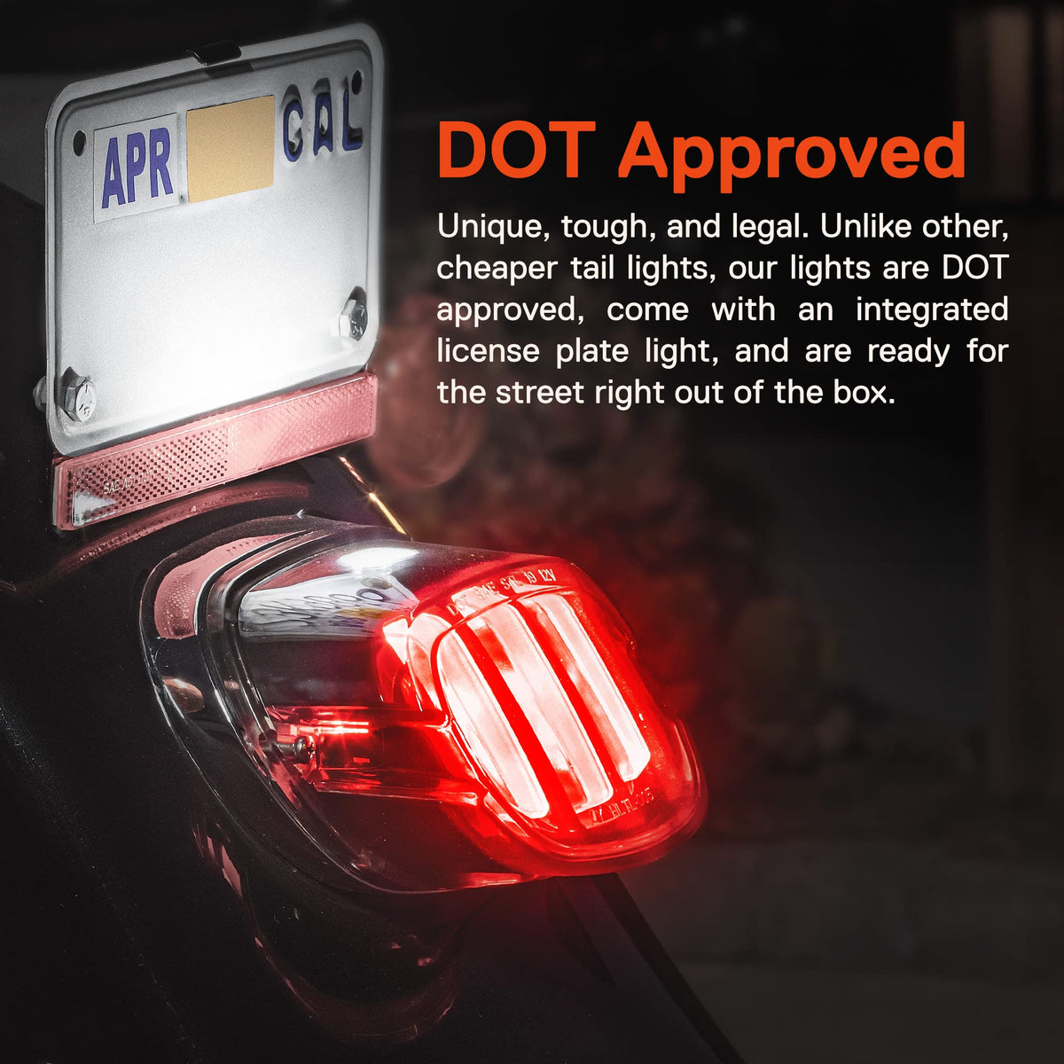 ONLINE LED STORE tail light mounted on Harley rear demonstrating OEM-style integration