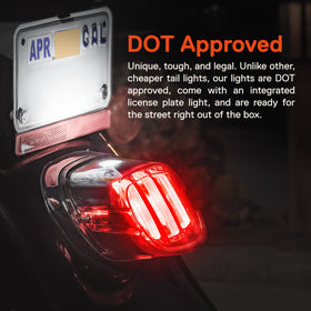 ONLINE LED STORE tail light mounted on Harley rear demonstrating OEM-style integration
