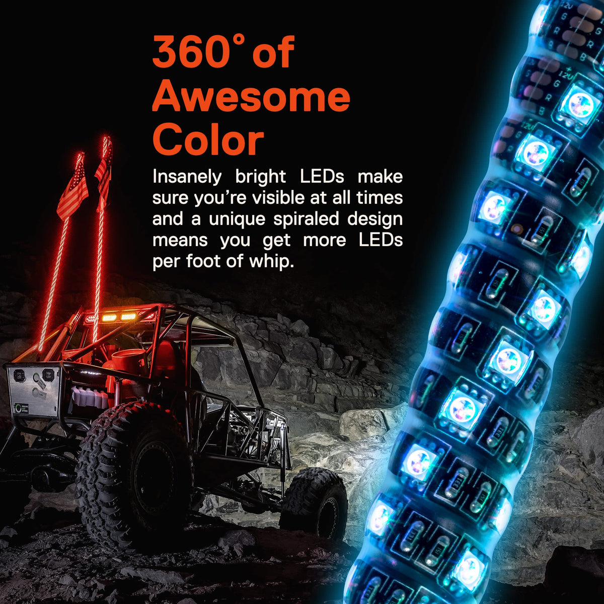 ONLINE LED STORE whip mounted on UTV displaying increased visibility