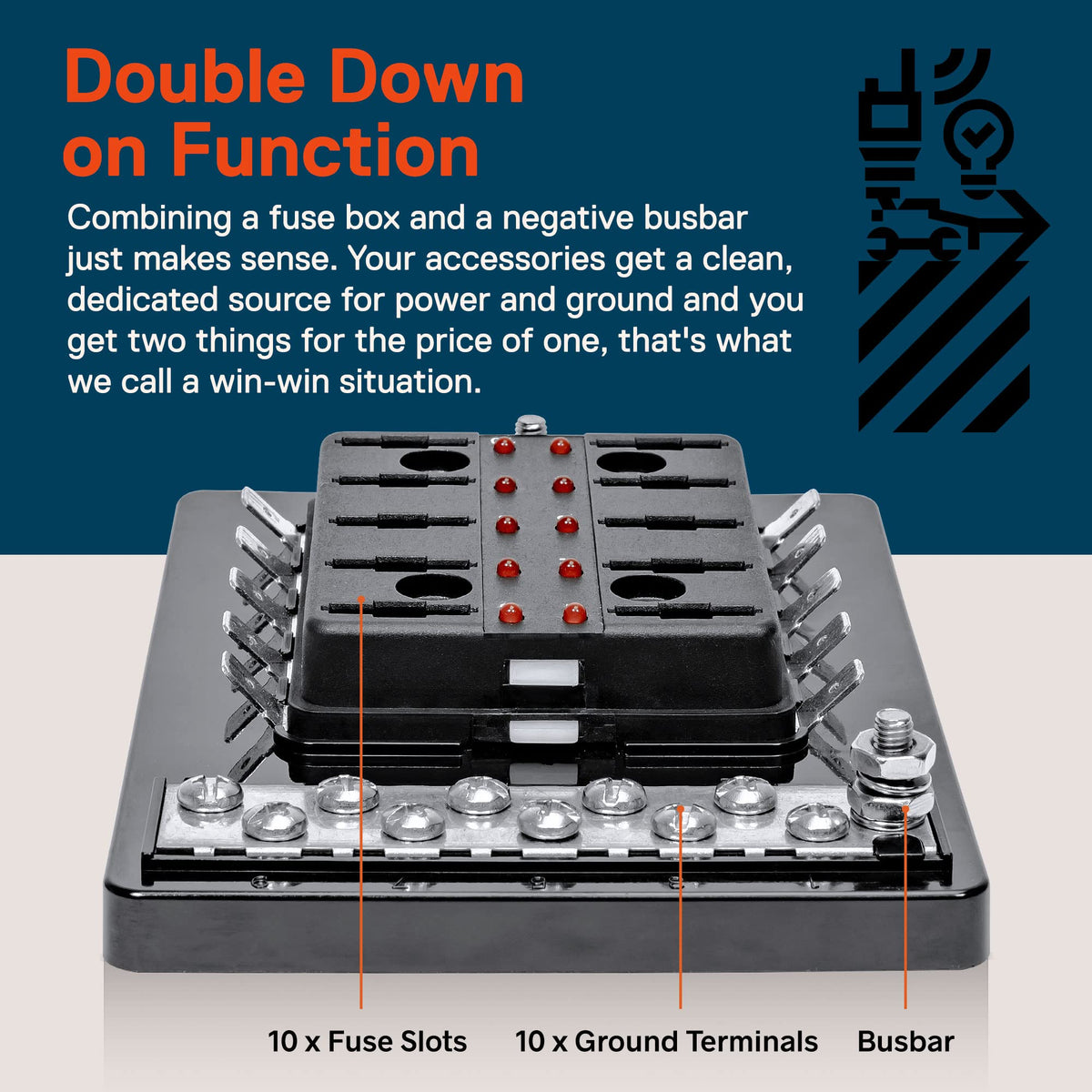 ONLINE LED STORE True Mods negative busbar detail providing a centralized grounding point