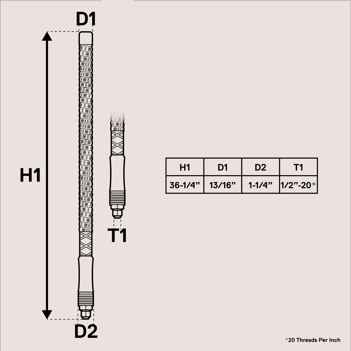 ONLINE LED STORE whip next to hand showing 3 foot scale and compact install benefit