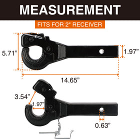 ONLTCO pintle hook close-up of tethered pin and clip for convenience