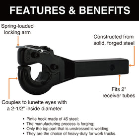 ONLTCO pintle hook side profile showing 14.5 inch length and fit clarity