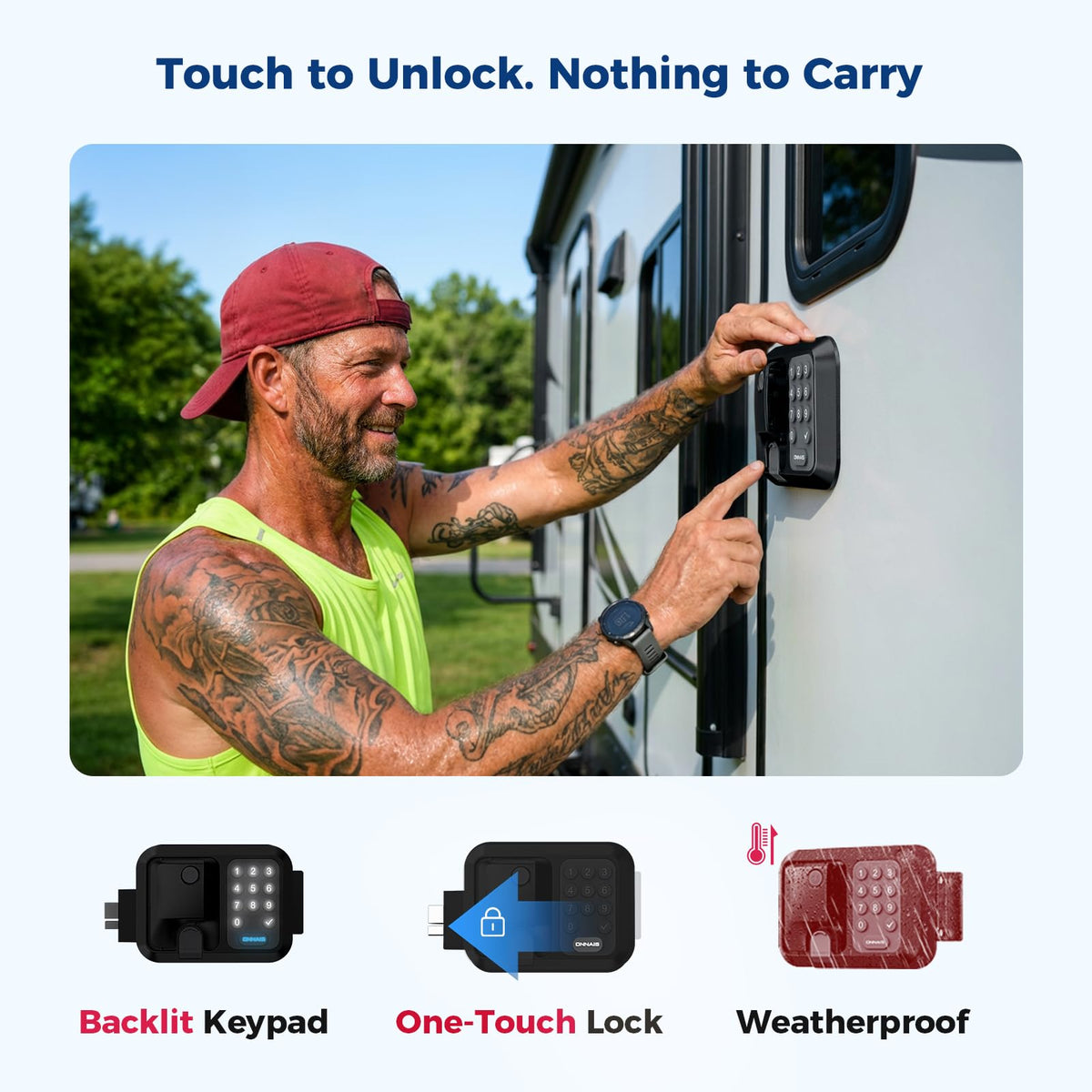 ONNAIS lock installed on RV door showcasing weatherproof secure fit