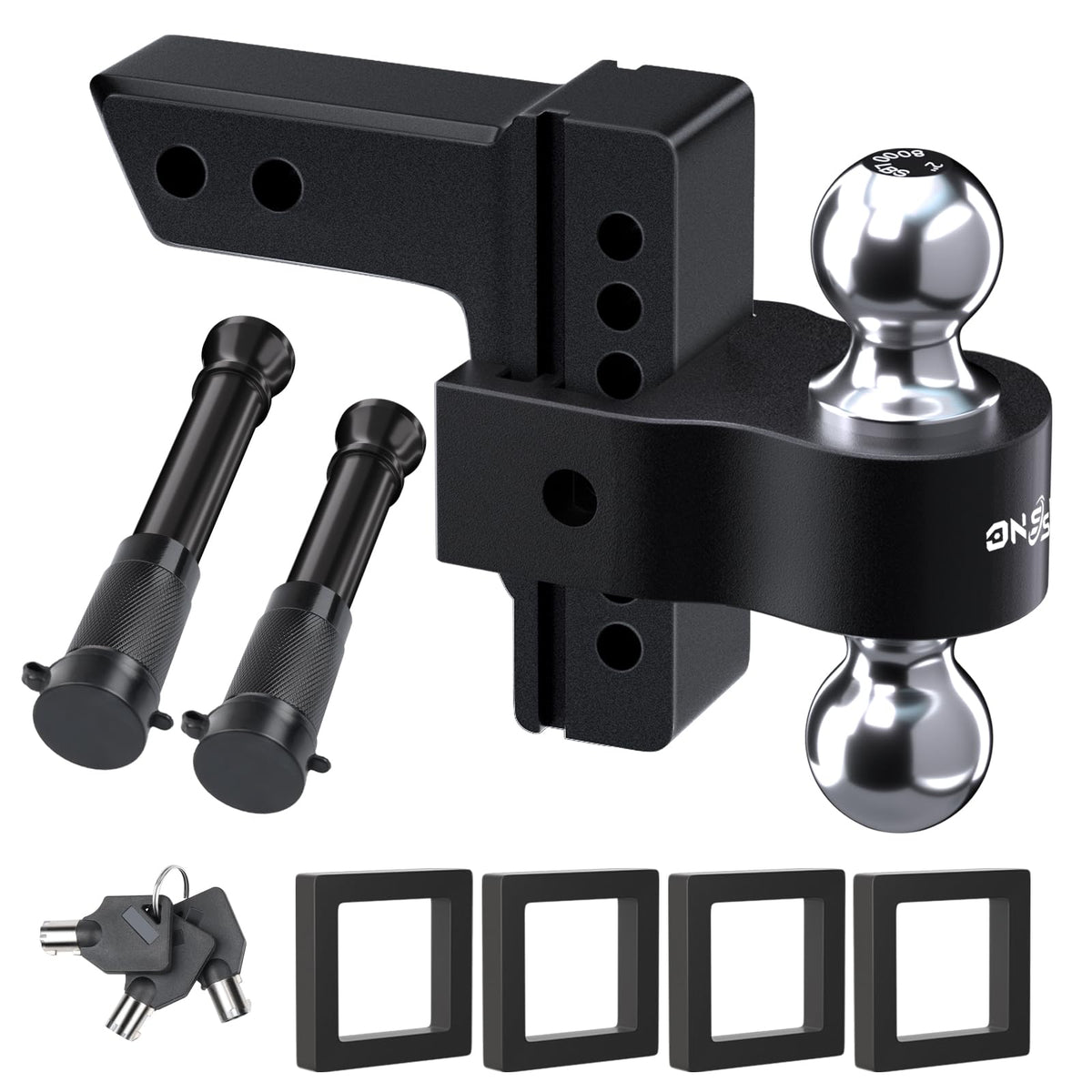 Onsski front view of adjustable drop hitch showing robust profile and fitment benefit