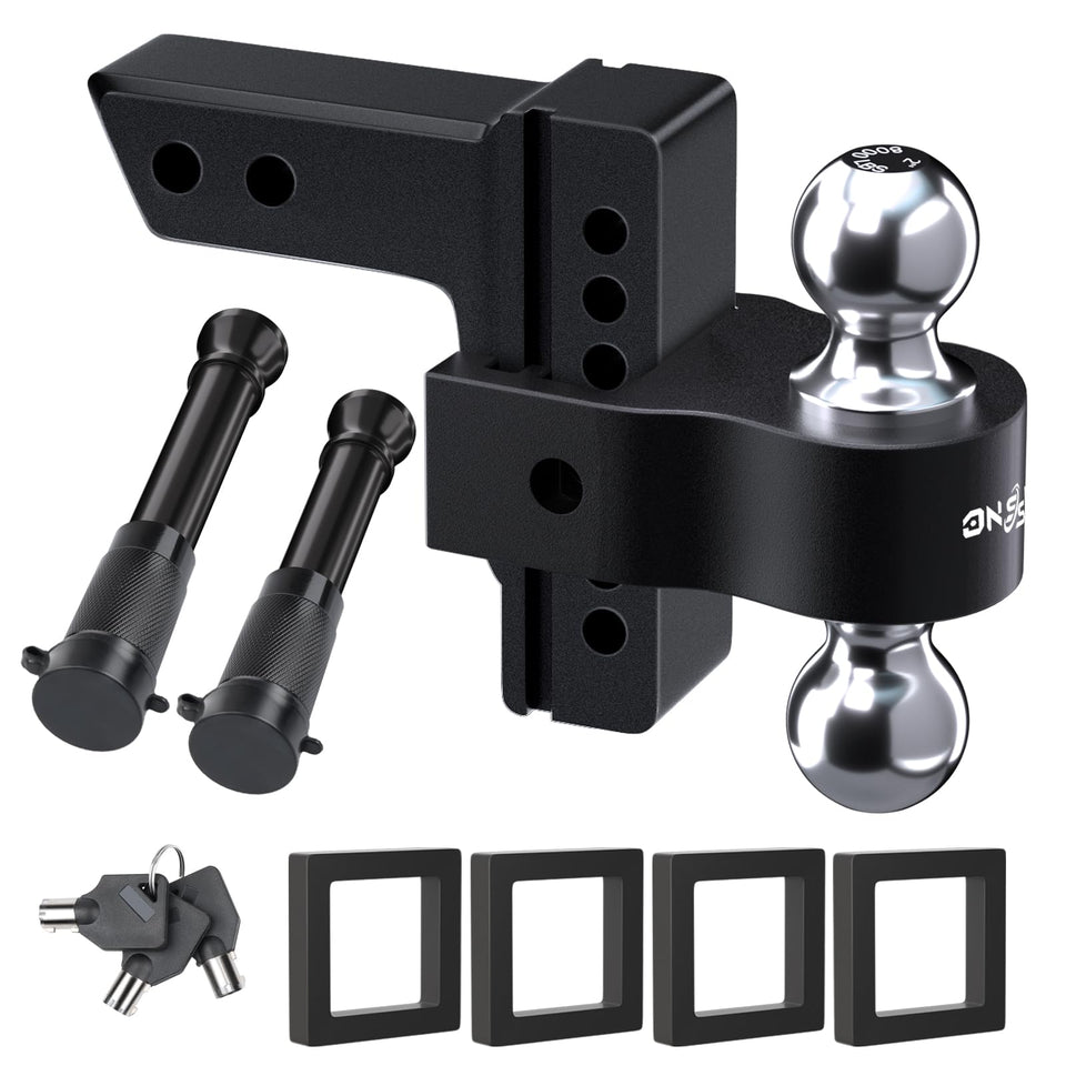 Onsski front view of adjustable drop hitch showing robust profile and fitment benefit