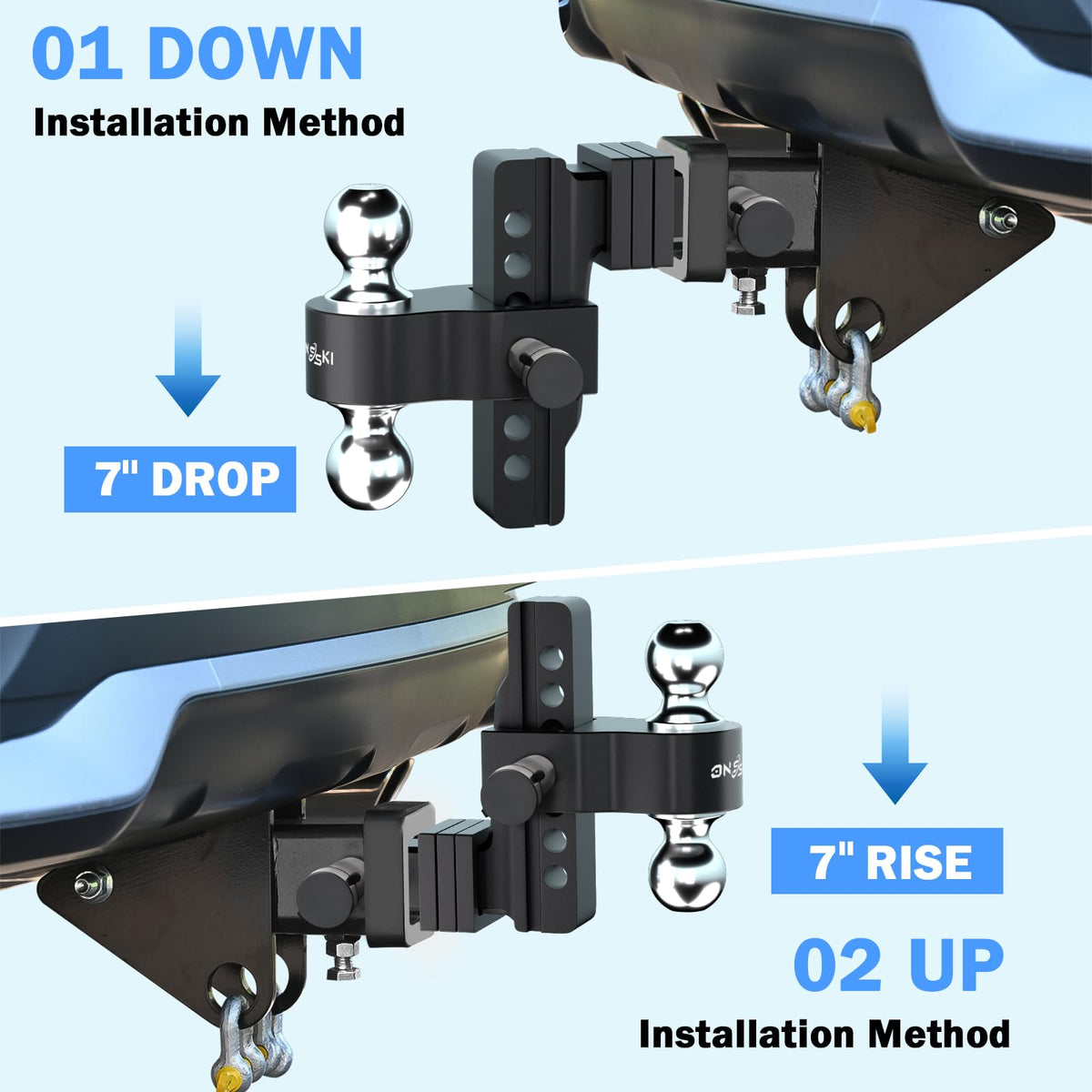 Onsski stainless hitch pin locks with keys demonstrating theft deterrence