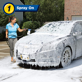 Ontel foam blanket on car hood lifting dirt for easier rinsing