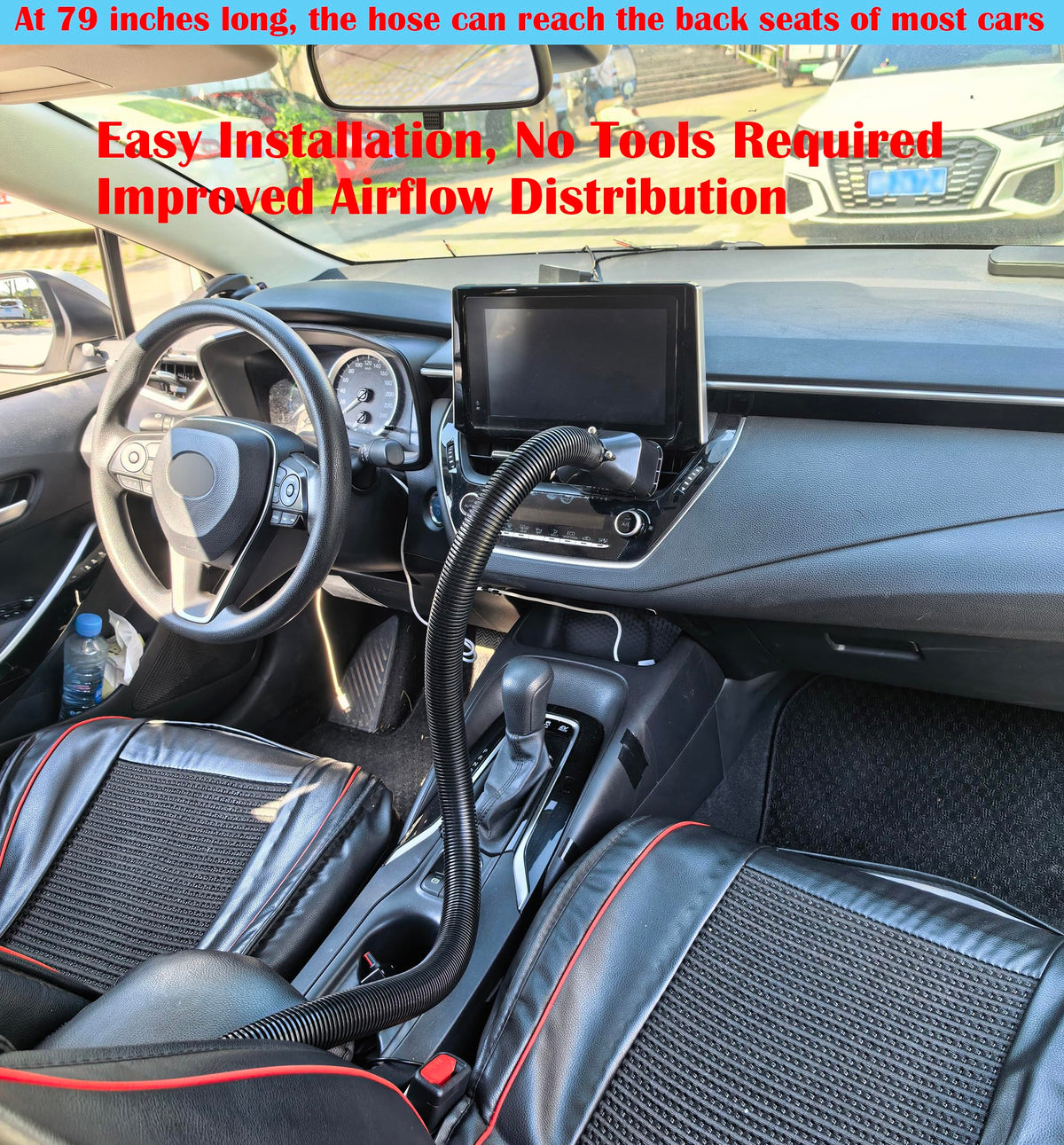 ONTEN installed route to backseat illustrating guided airflow reaching rear passengers