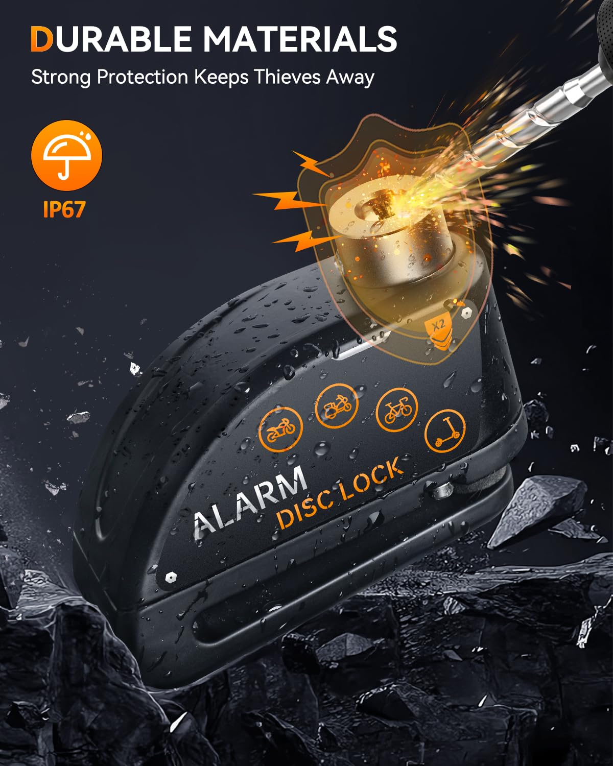 Onvian lock installed on motorcycle rotor displaying secure wheel immobilization