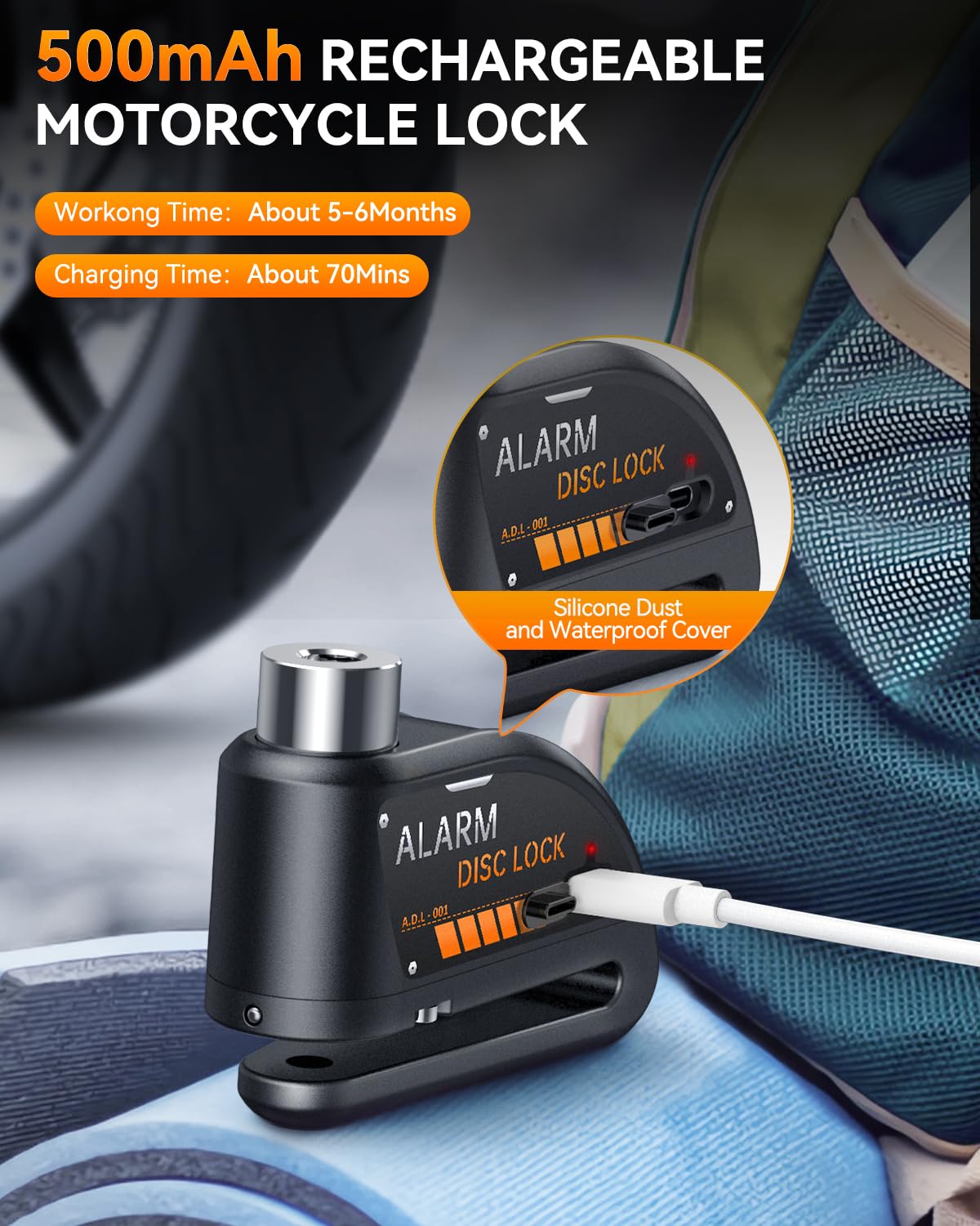 Onvian lock paired with 5ft reminder cable highlighting ride-off prevention