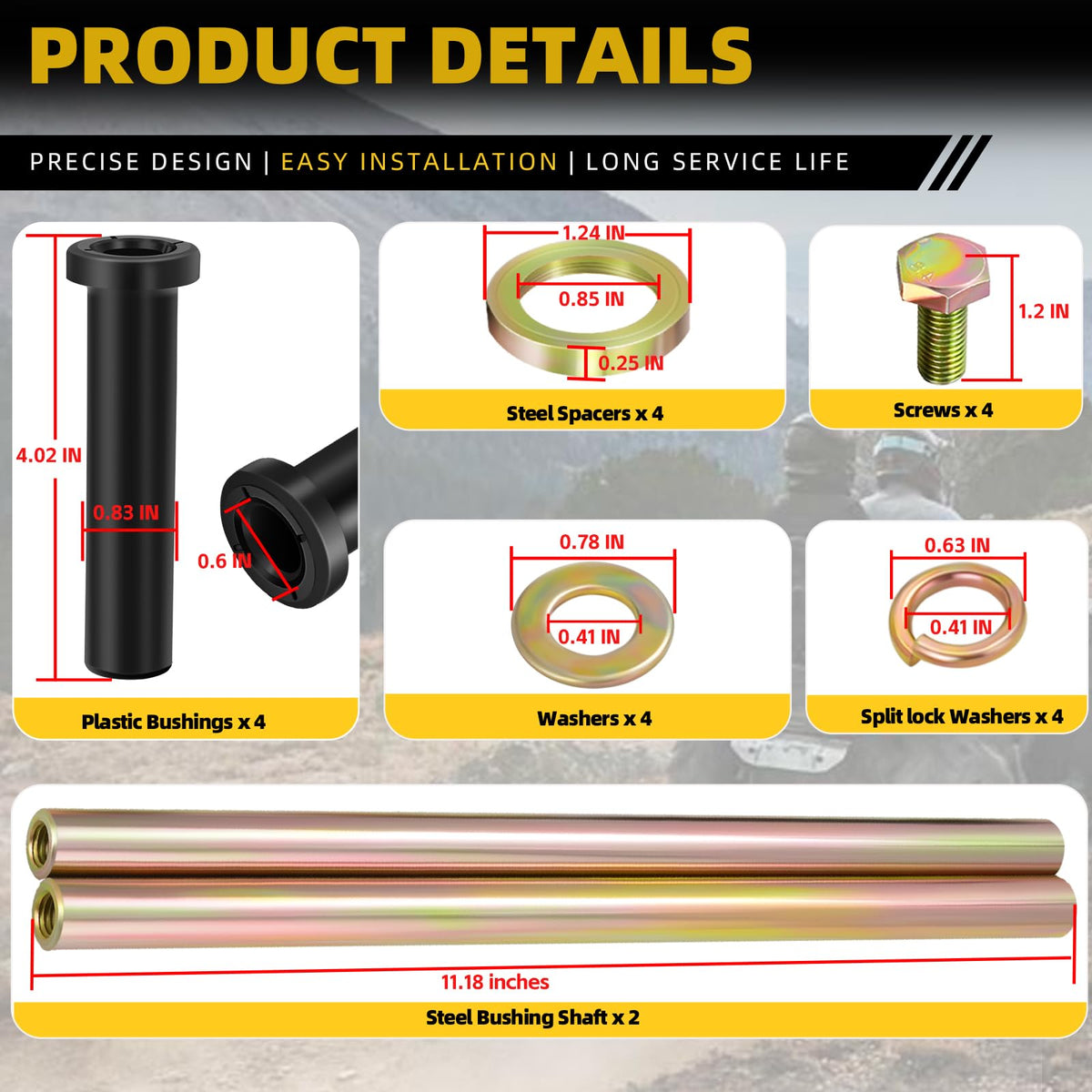 ONYUOKU kit next to ruler for size comparison to confirm correct shaft and bushing dimensions