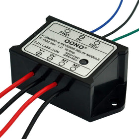 OONO relay module mounted inside a small control enclosure for neat space-saving installation