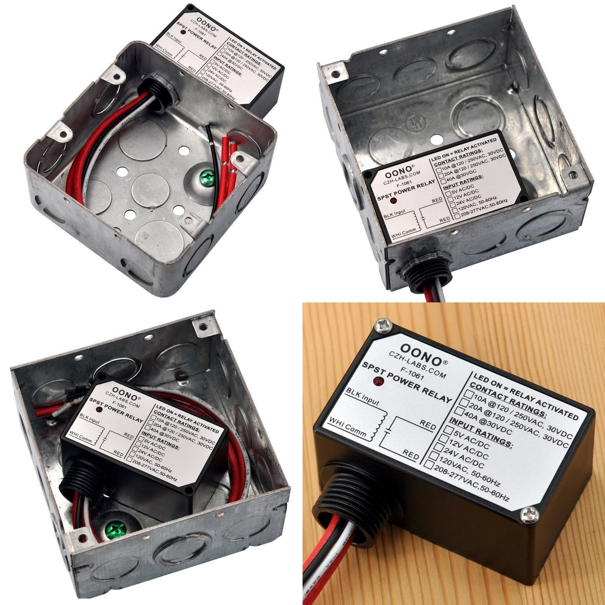 OONO relay packaging with locknut and screws included for immediate installation