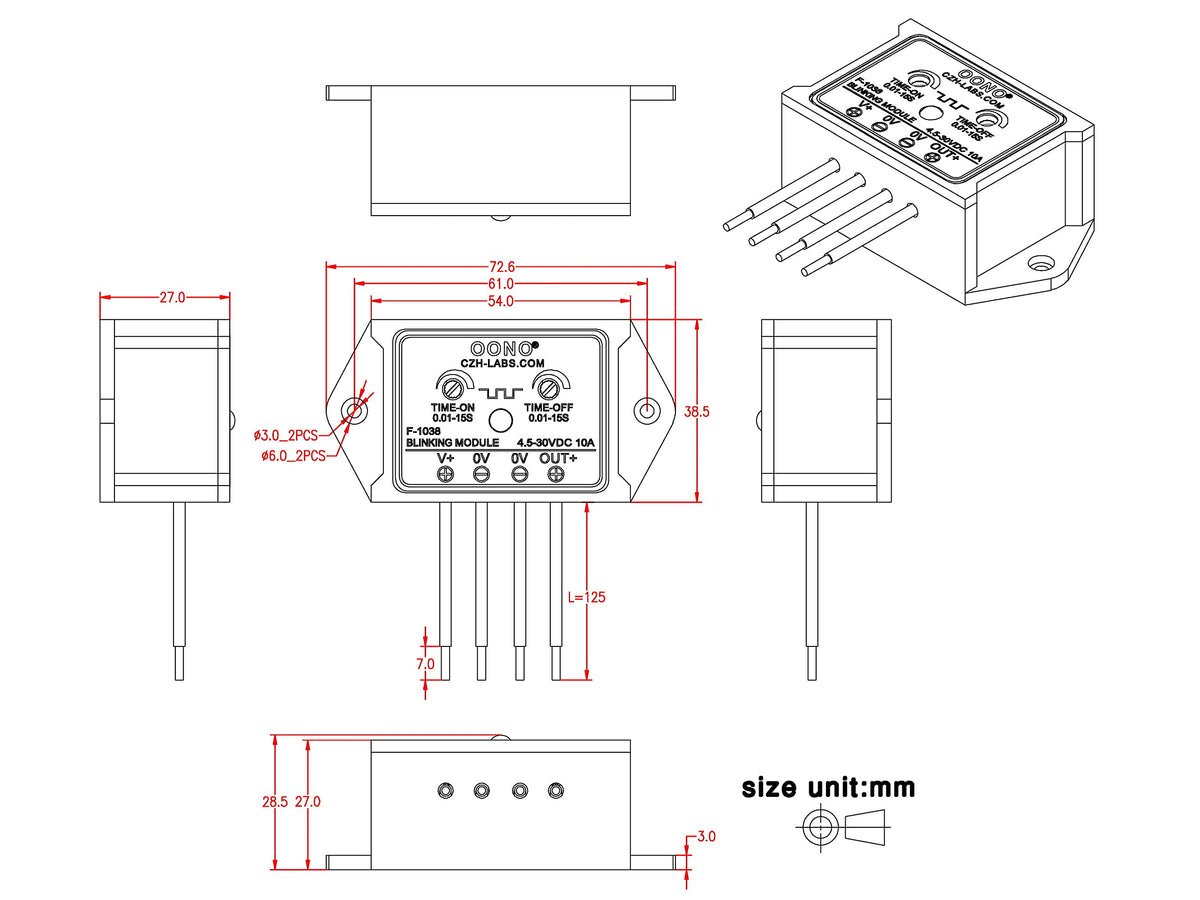 OONO wiring and leads view illustrating pre-attached wires for fast hookup benefit