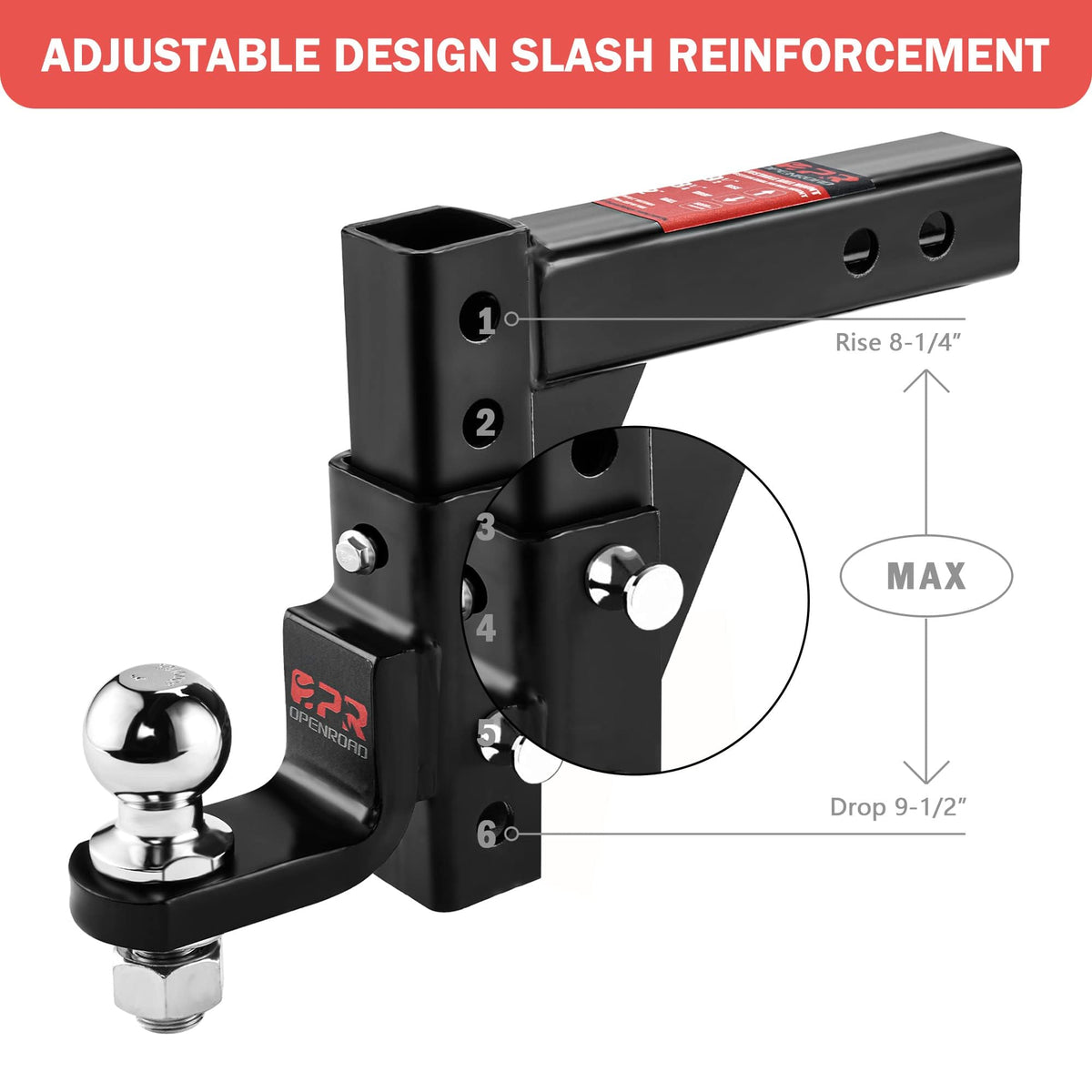 OPENROAD tow ball and nut detail illustrating correct tightening for safe connection