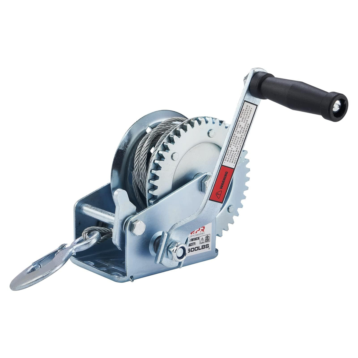 OPENROAD hand winch front view showing compact durable design and mounting points