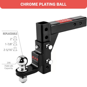 OPENROAD side profile showing 9.5" drop and 8.25" rise adjustable settings for level towing