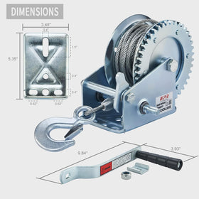 OPENROAD winch next to ruler showing compact 19x11x15cm size for easy storage