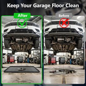 OPSOOPI positioned under car catching oil drips for clean garage floors