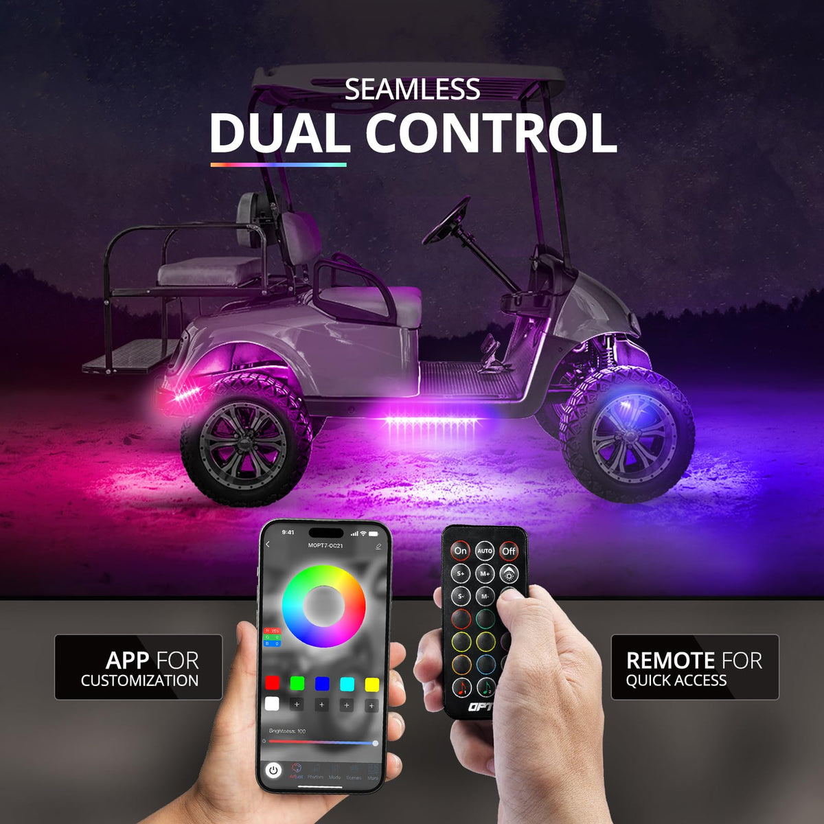 OPT7 app on phone demonstrating easy Bluetooth control and customization
